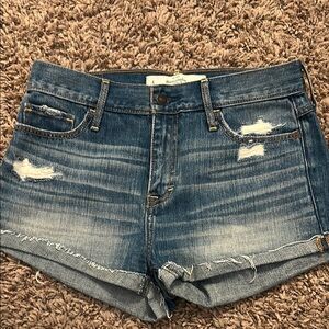 Abercrombie & Fitch Blue Jean Shorts Distressed Cuffed